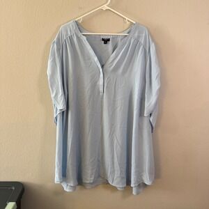 Torrid Harper Light Blue Georgette Split Neck Short Sleeve Blouse Plus Size 6 6X